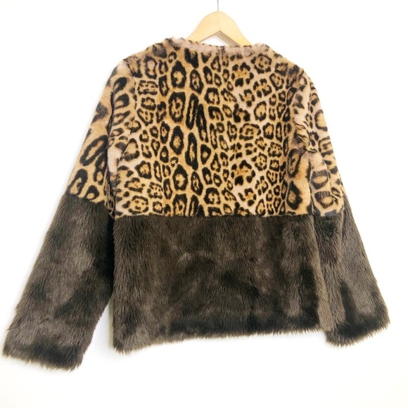 Anthropologie Current Air faux, fur color block and leopard print jacket - Picture 9 of 15